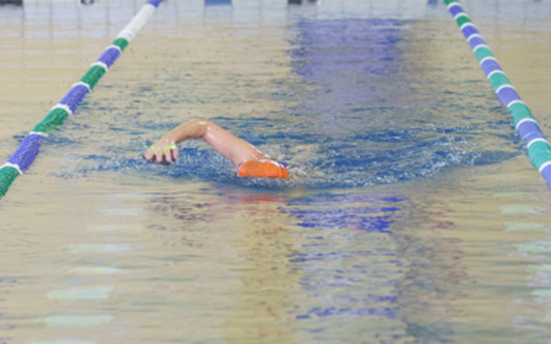 Person swimming in a lane in the main pool